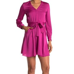 Maje Rushiana Long Sleeve Textured Satin Dress in Fuchsia Pink EU 36 (US S)